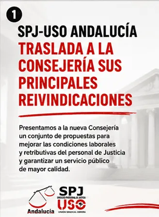 Cartel de SPJ-USO sobre propuestas entregadas a la Consejería de Justicia.