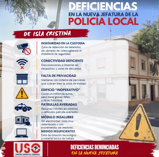 Infografía sindical sobre las deficiencias de la jefatura de Policía Local de Isla Cristina.